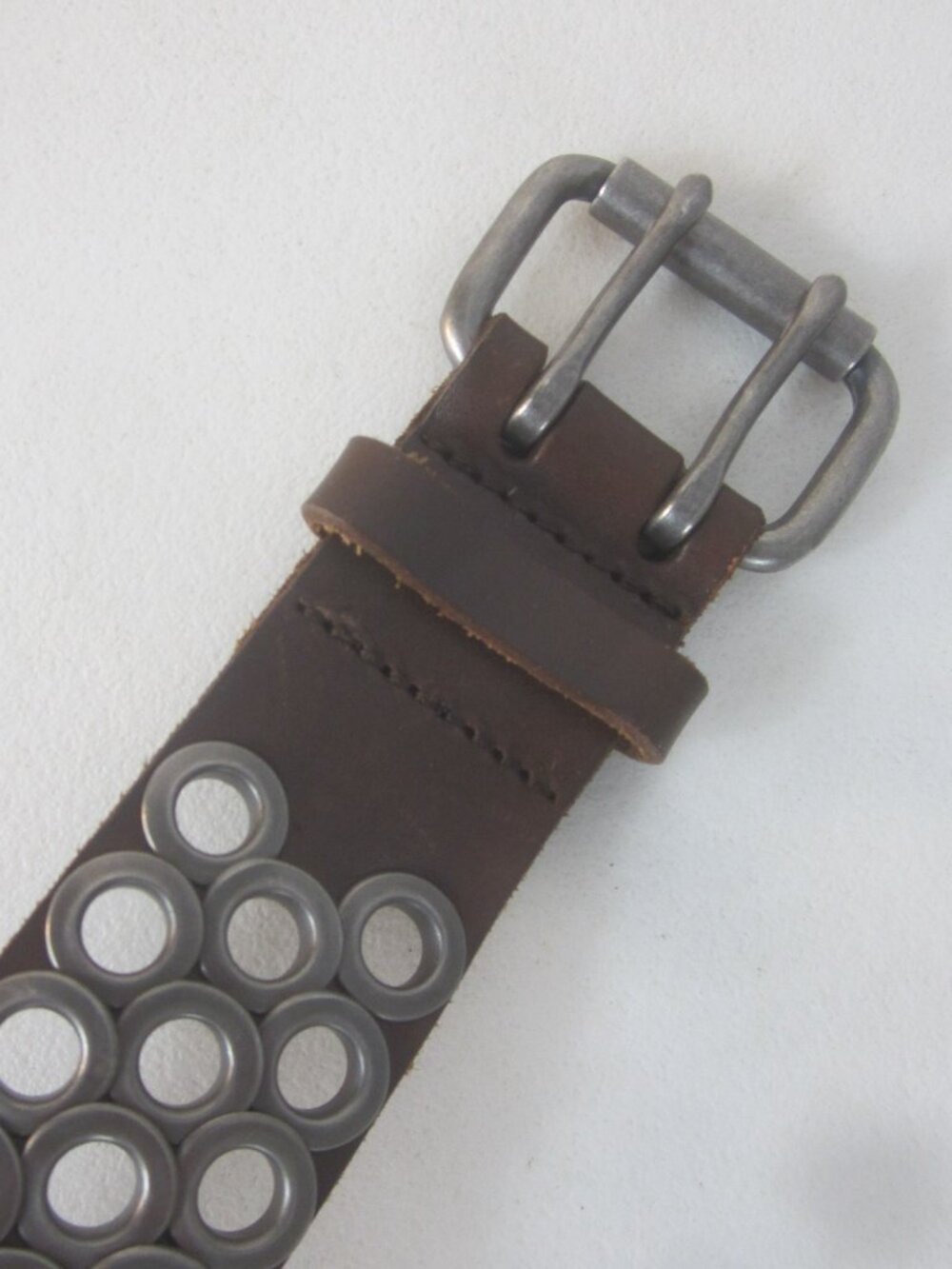 NEW J Crew Unisex Small Belt Brown Leather Grommets Biker Metal Fits 28" - 32" - Picture 6 of 8